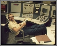 Lew Snyder at the console of the NRAO 140 ft radio telescope at Green Bank, WV (around 1975).  Can you count the number of politically incorrect things he is doing here?