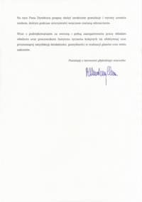 List gratulacyjny od Minister Nauki i Szkolnictwa Wyższego prof. dr hab. Barbary Kudryckiej