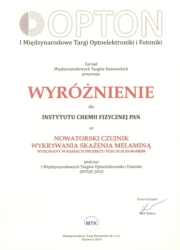 Dyplom OPTON 2010 dla IChF PAN