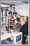 The X- and P-band waveguide FTMW spectrometer in the basement laboratory (+ H.Mäder).  This spectrometer uses a standard rectangular X-band cell, of 10-metre length, suspended under the ceiling.
